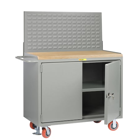 Little Giant Mobile Bench Cabinets, 36"W, Center Shelf, Butcher Block, Louvered MJ3-2D-2436FLLP